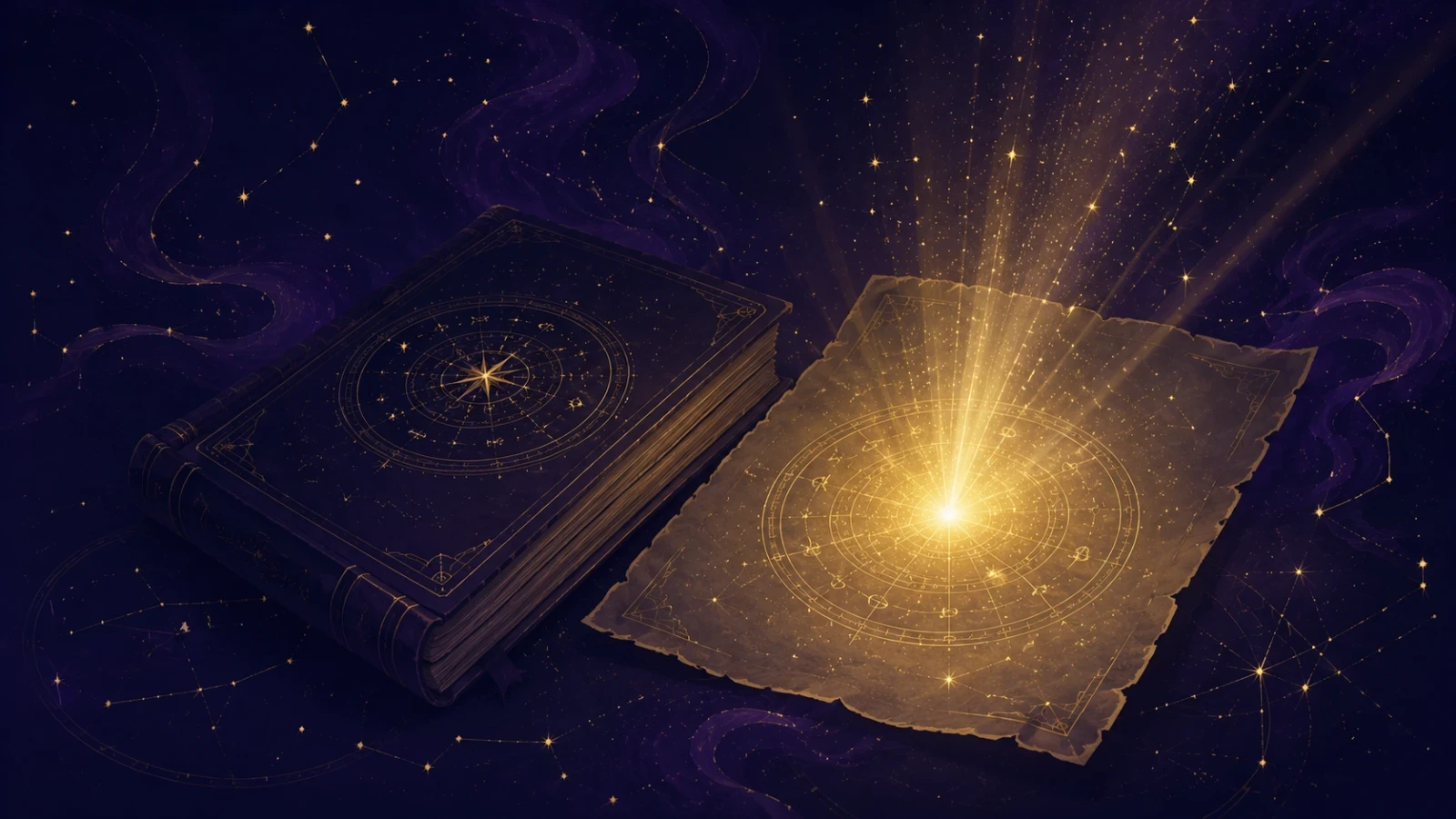 Cuốn sổ gia đình cũ và giấy tờ cách điệu, biểu tượng cho việc tra cứu lại nguồn giờ sinh gốc